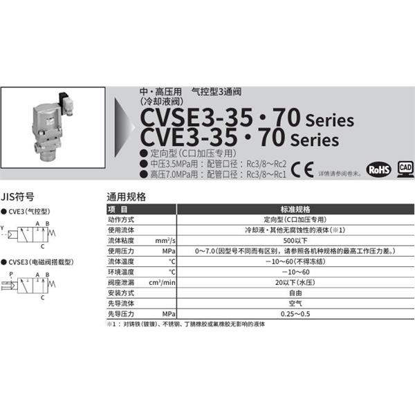 CKD喜開理中?高壓用氣控式3通閥CVSE3-15A-35-02G-1