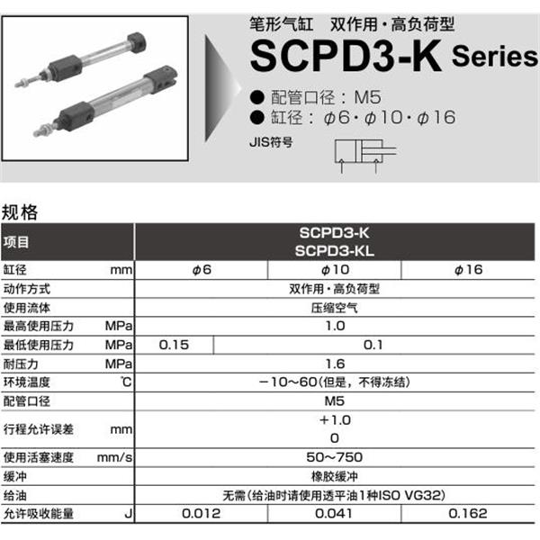CKD喜開(kāi)理筆形氣缸SCPD3-KL-LS-6-15-R-Y