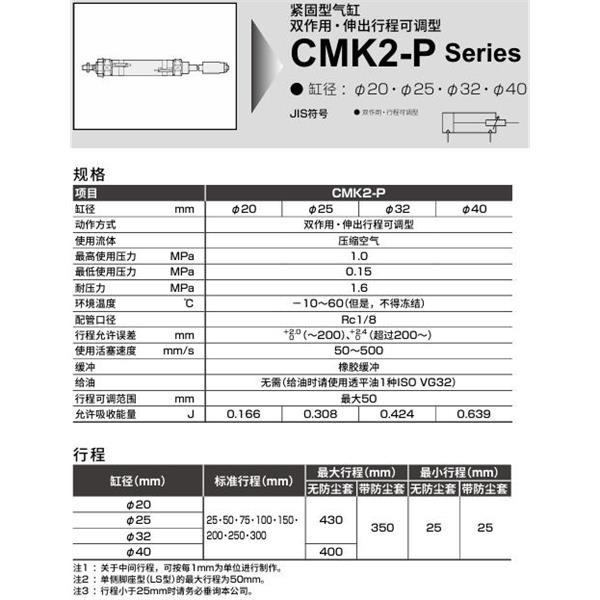 CKD喜開理緊固型氣缸CMK2-P-FA-25-400-50-F-B2