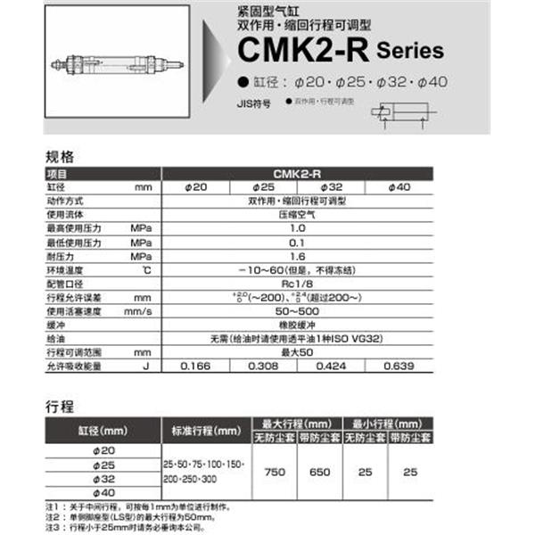 CKD喜開理緊固型氣缸CMK2-R-FA-32-50-25-J-I