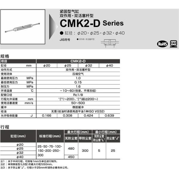 CKD喜開理緊固型氣缸DMK2-D-LB-40-100-T0H-R-JI