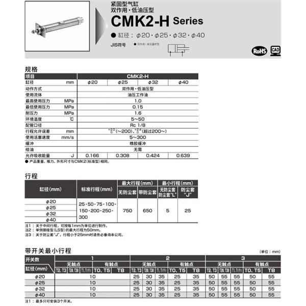 CKD喜開(kāi)理緊固型氣缸CMK2-H-FA-25-100-JI