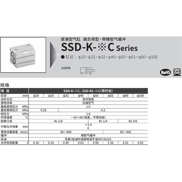 CKD喜開理超級緊湊型氣缸SSD-K-32C-10-N-LB-I