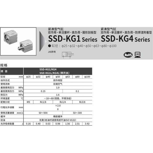 CKD喜開理超級緊湊型氣缸SSD-KG1-25-10-N-LB-I