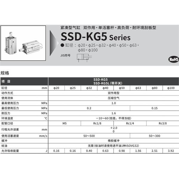 CKD喜開理超級(jí)緊湊型氣缸SSD-KG5-50-5-N-LB-I