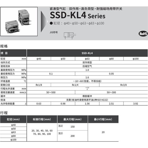 CKD喜開理超級緊湊型氣缸SSD-KL4-80-40-V0-D-N-LB-I