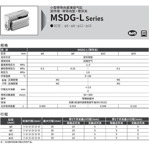 CKD喜開理小型緊湊型氣缸MSDG-L-16-20-F0H-D-R